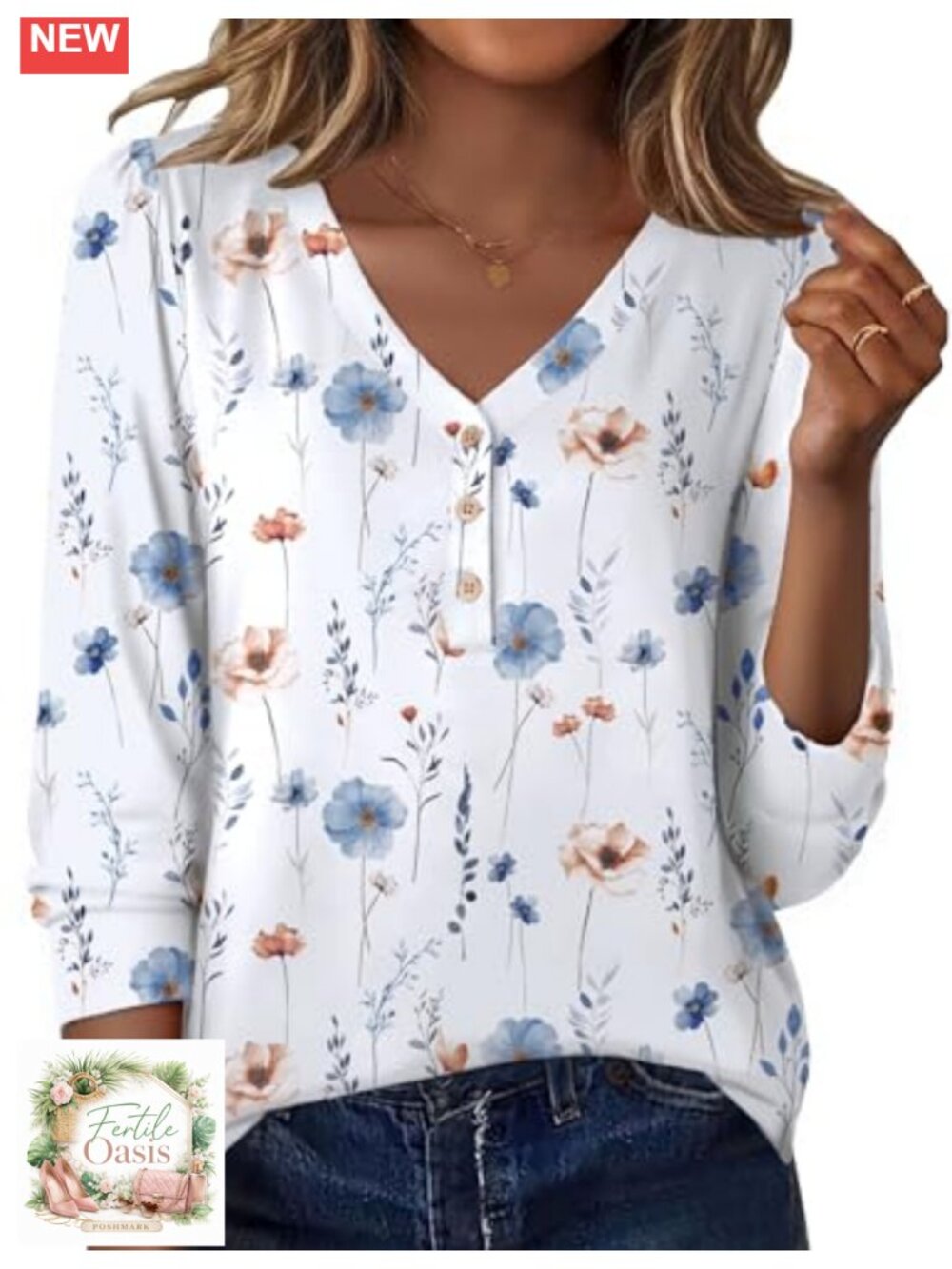 Womens V Neck Button Down Long Sleeve Blouse Tunic Top Casual Work Shirt